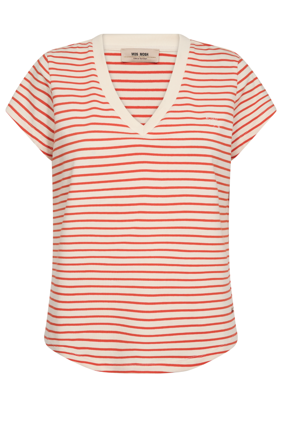 Mos Mosh Kala V-Neck SS Stripe Tee in Spicy Orange