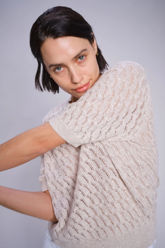 Mos Mosh Karin Marisol SS Linen Knit | Feather Gray | 168720