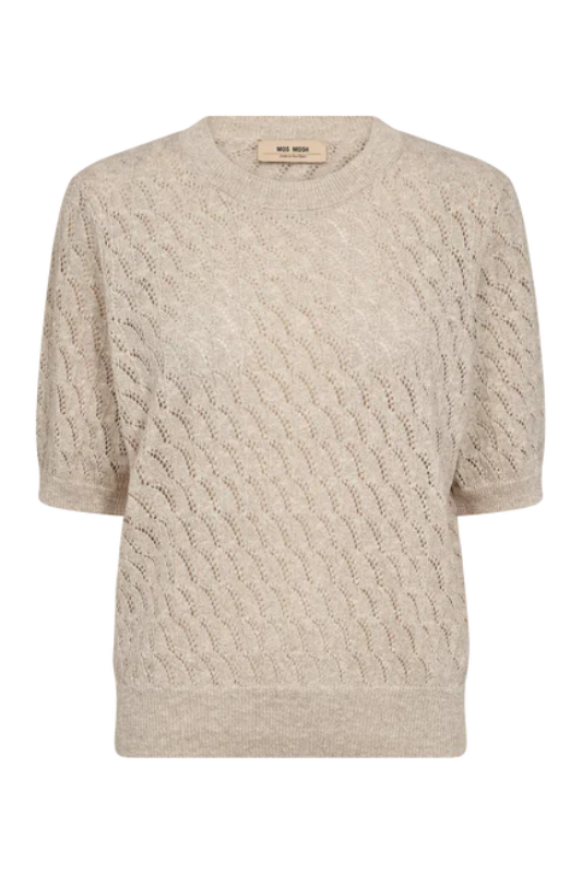 Mos Mosh Karin Marisol Short Sleeve Linen Knit in Feather Gray