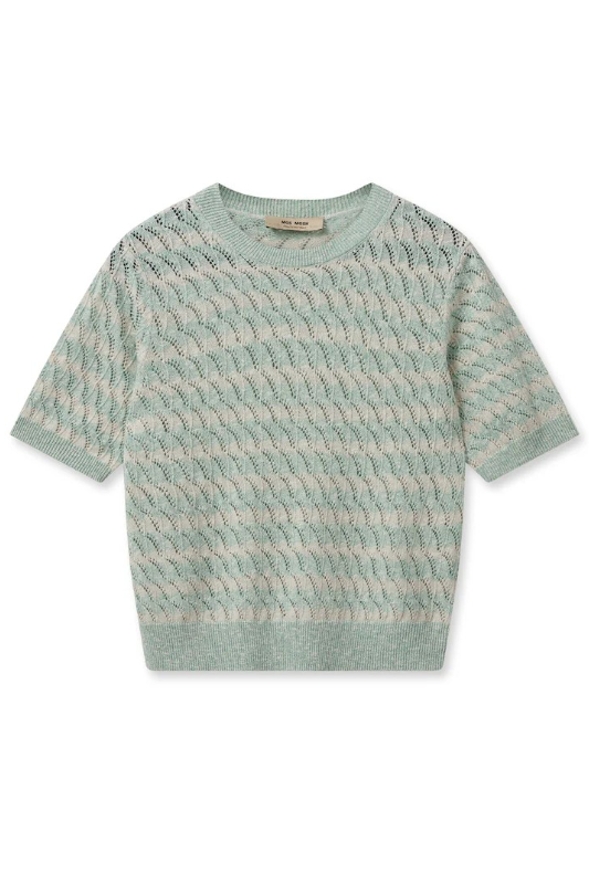 Mos Mosh Karin Short Sleeve Linen Knit in Smoke Green