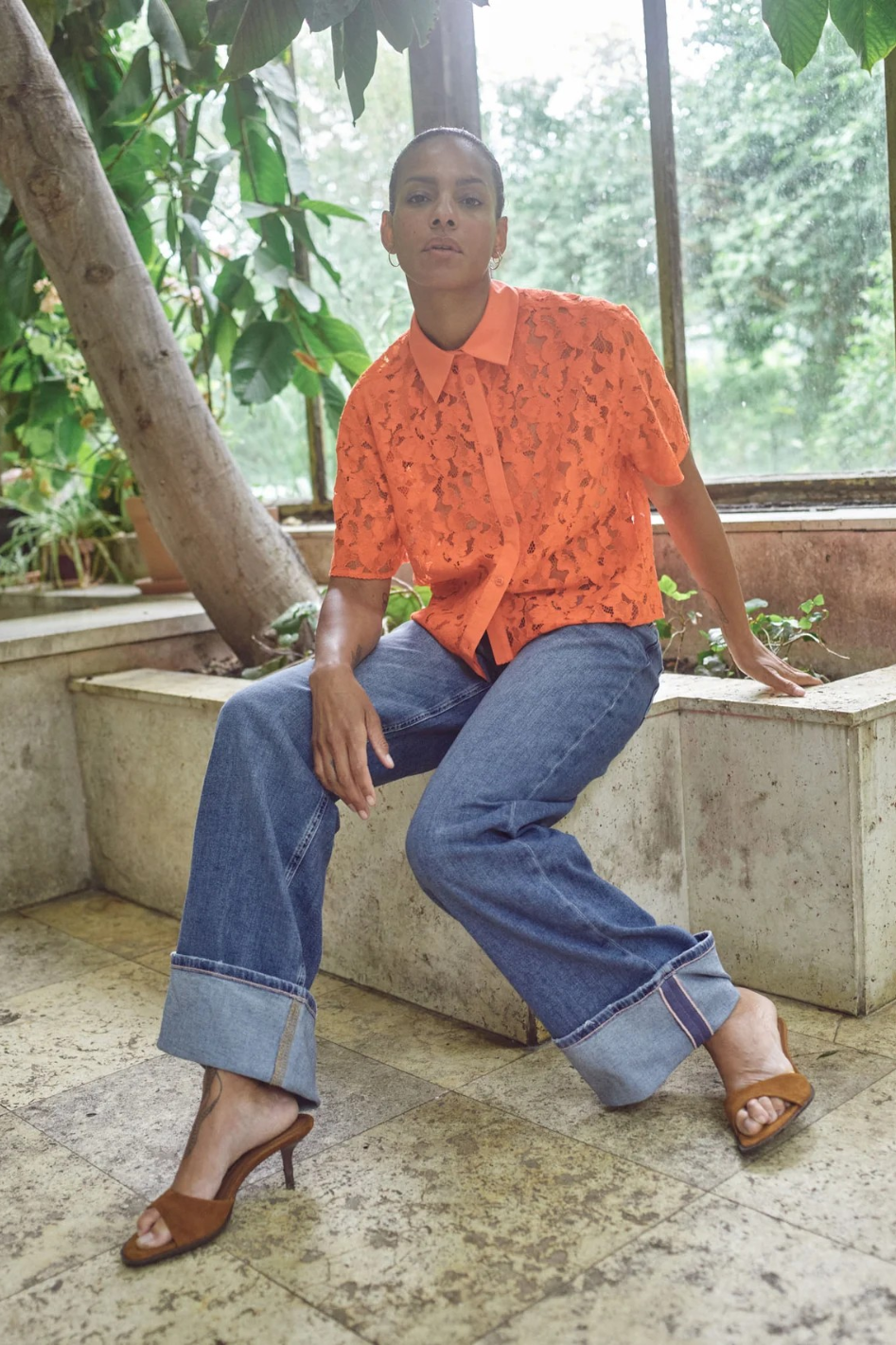 Mos Mosh Lia River SS Lace Shirt in Spicy Orange