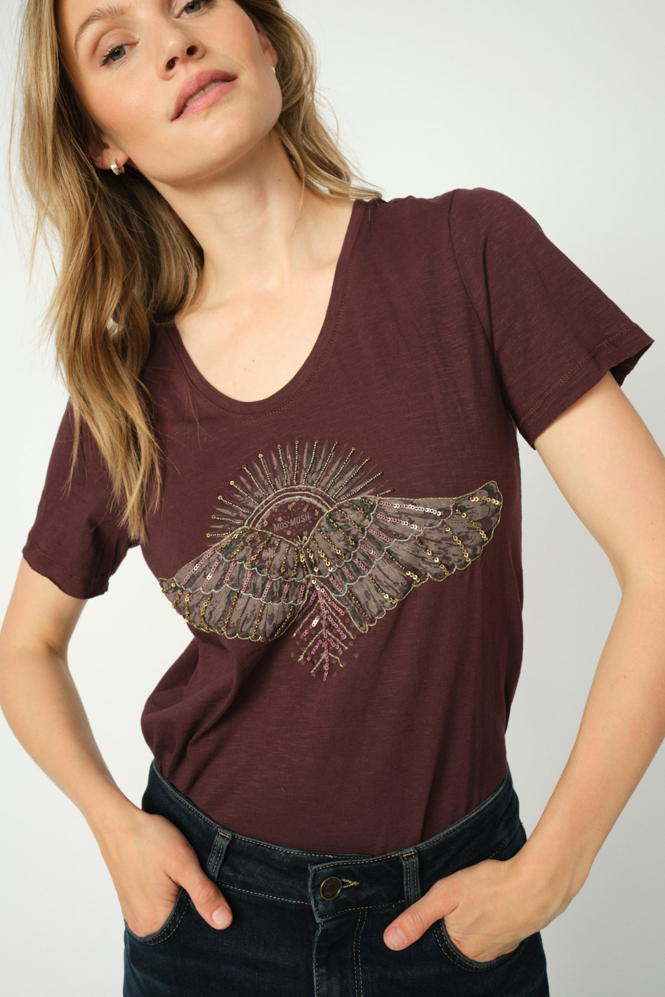 Mos Mosh Nadine O-SS Deco Tee in Fudge