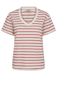 Mos Mosh Nani V-SS Stripe Tee | Chinese Red | 168630