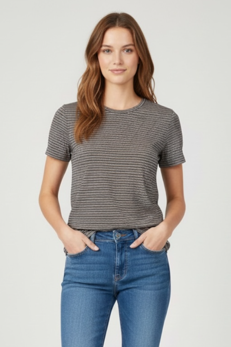 Mos Mosh Talia O-SS Stripe Tee in Fudge