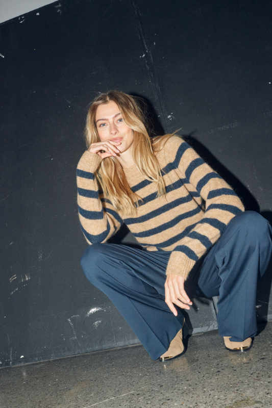 Mos Mosh Thora Stripe Crew Neck Knit | Tannin