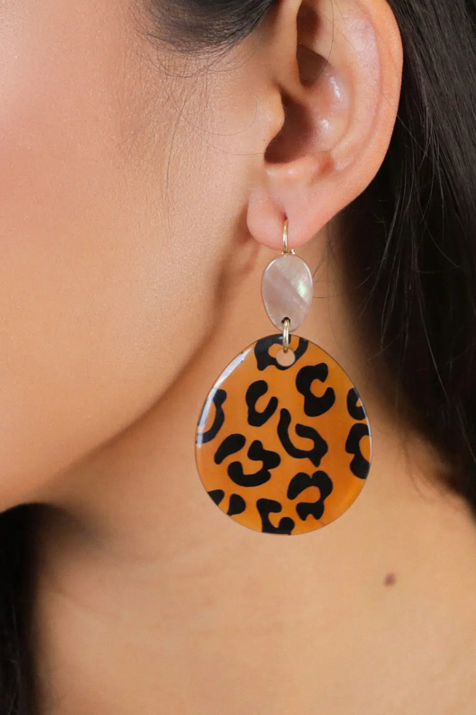 Nature Bijoux Jaguar French Hook Earrings with Golden Horn