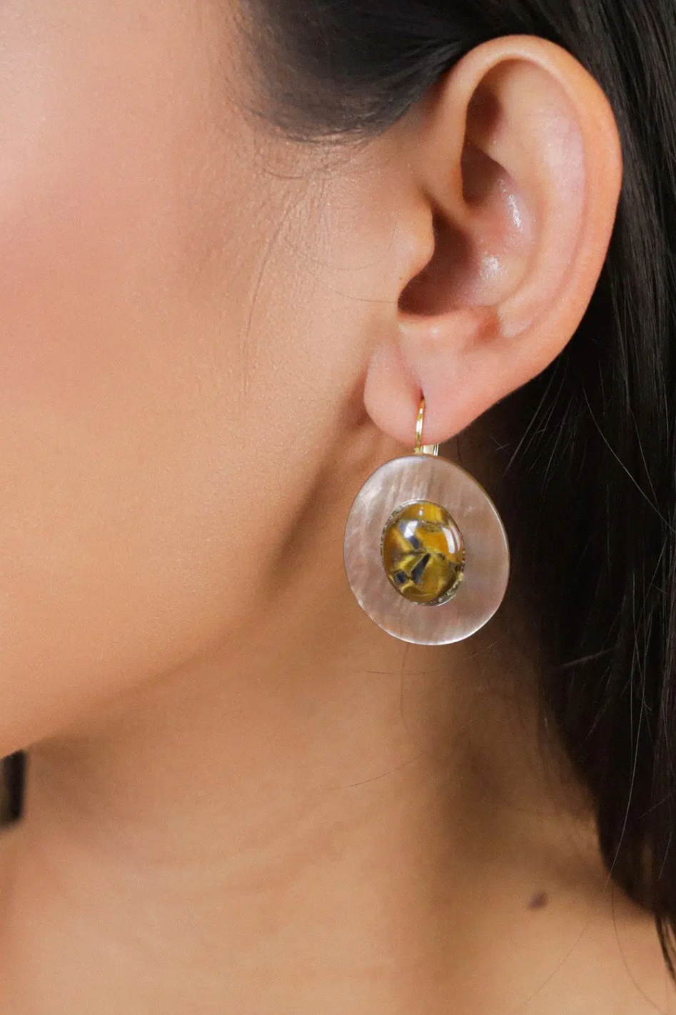 Nature Bijoux Jaguar French Hook Earrings with Tiger Eyes & Brown Lip