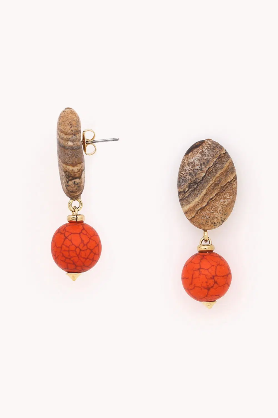 Nature Bijoux Tivoli Post Earrings with Orange Howlite