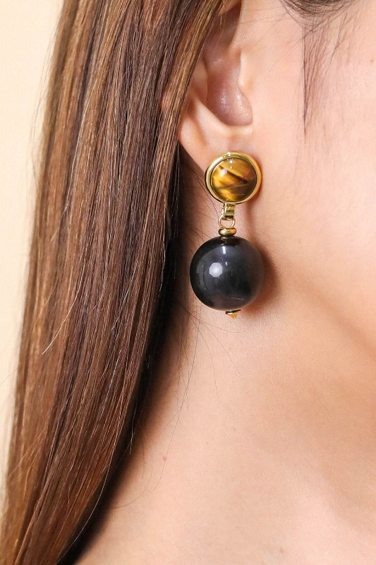 Nature Bijoux Post Earrings with Black Horn Dangle | Zebra Collection