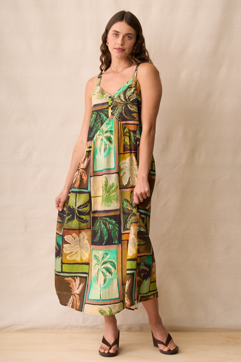 Neris Ramona Sunfrock in Sunset Palms Print