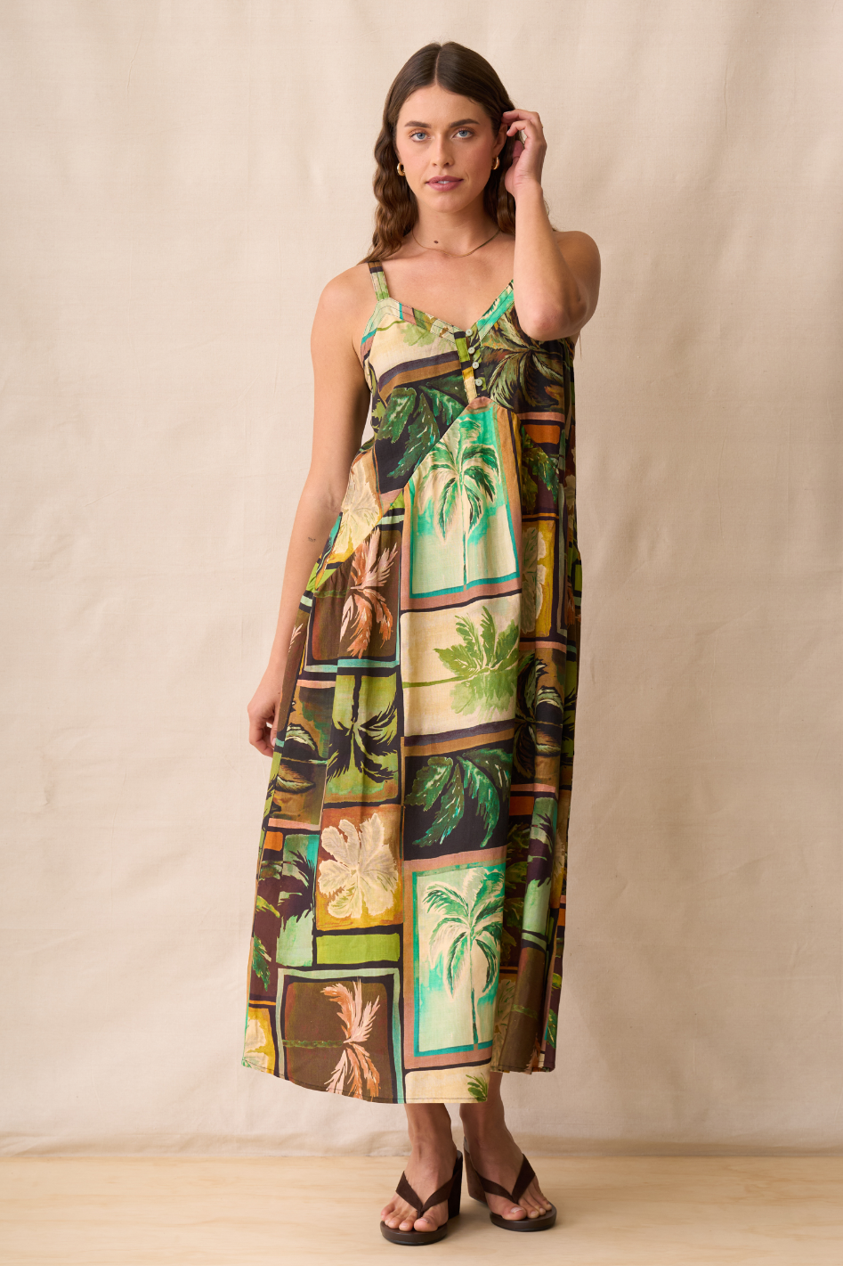 Neris Ramona Sunfrock in Sunset Palms Print