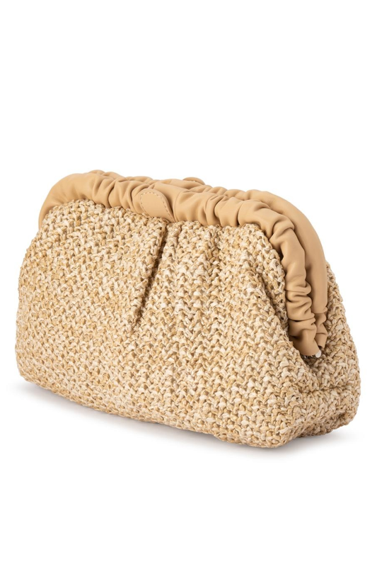 Olga Berg Amalia Pleated Woven Clutch | Natural