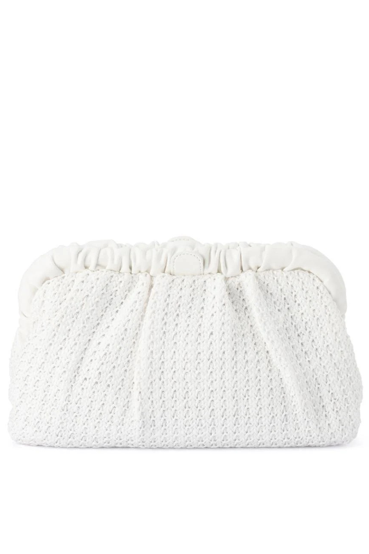 Olga Berg Amalia Pleated Woven Clutch | White