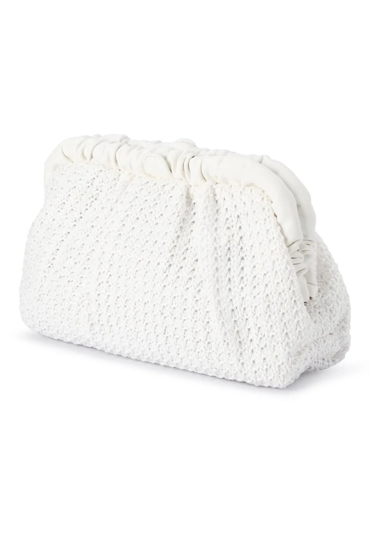 Olga Berg Amalia Pleated Woven Clutch | White