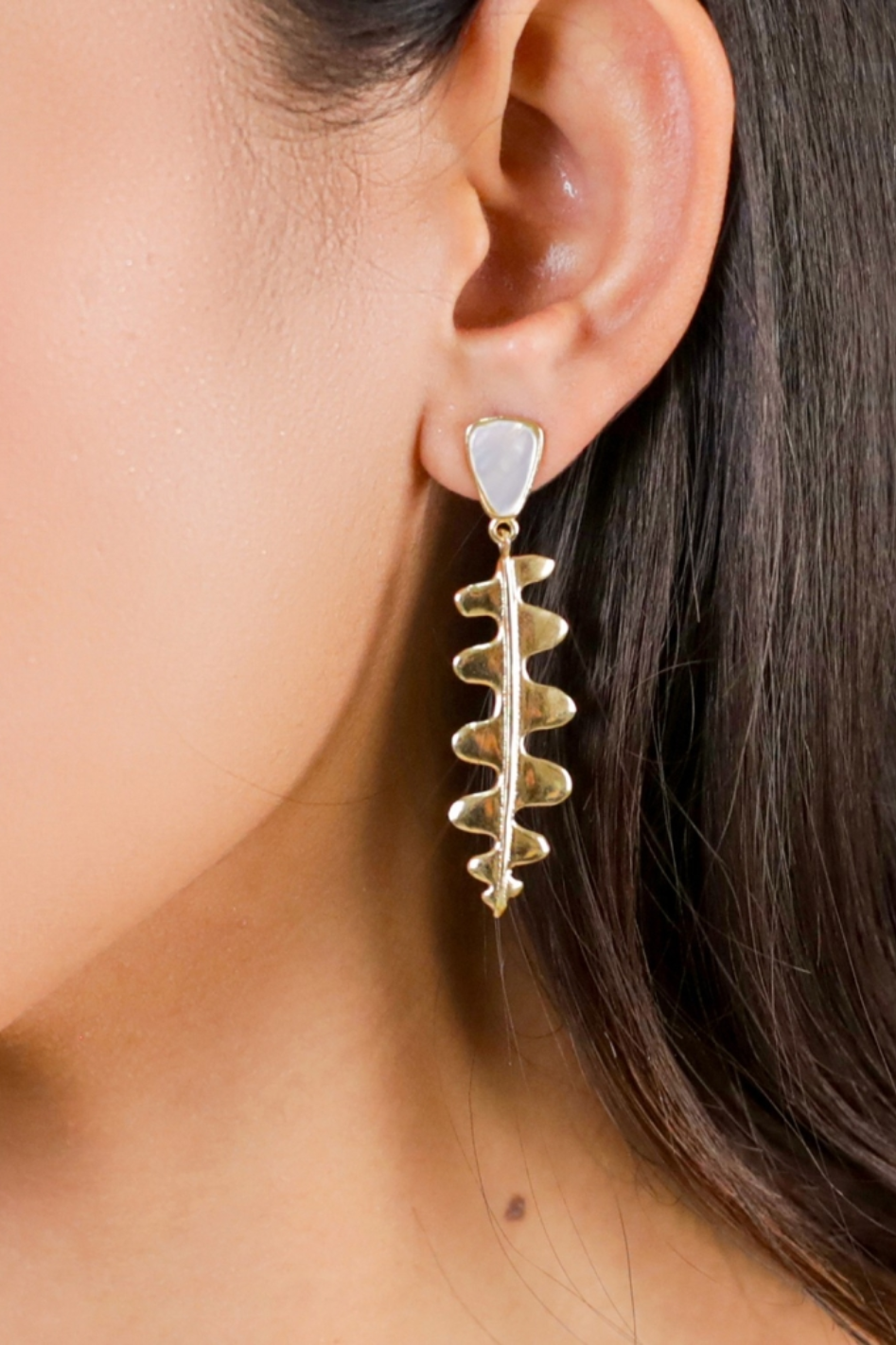 Ori Tao Epiphyl Golden Post Earrings with White Mother of Pearl Top