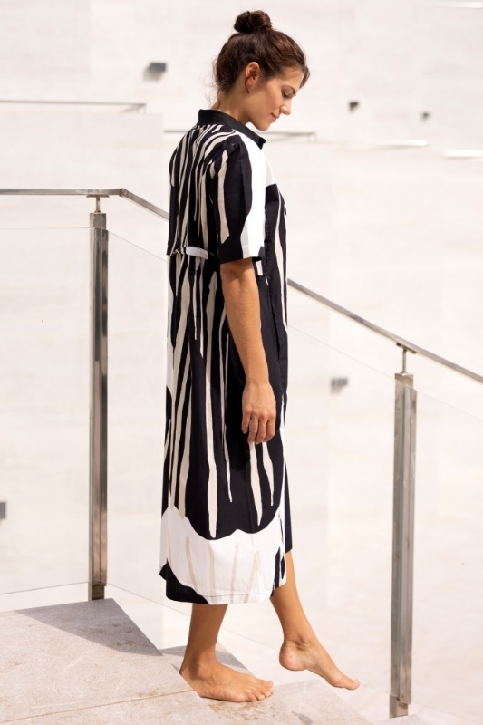 Peruzzi Abstract Print Shirt Dress | Black & White | S24101