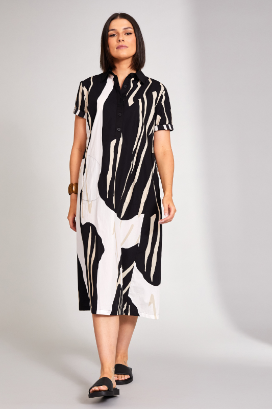 Peruzzi Abstract Print Shirt Dress | Black & White | S24101