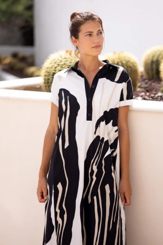 Peruzzi Abstract Print Shirt Dress | Black & White | S24101