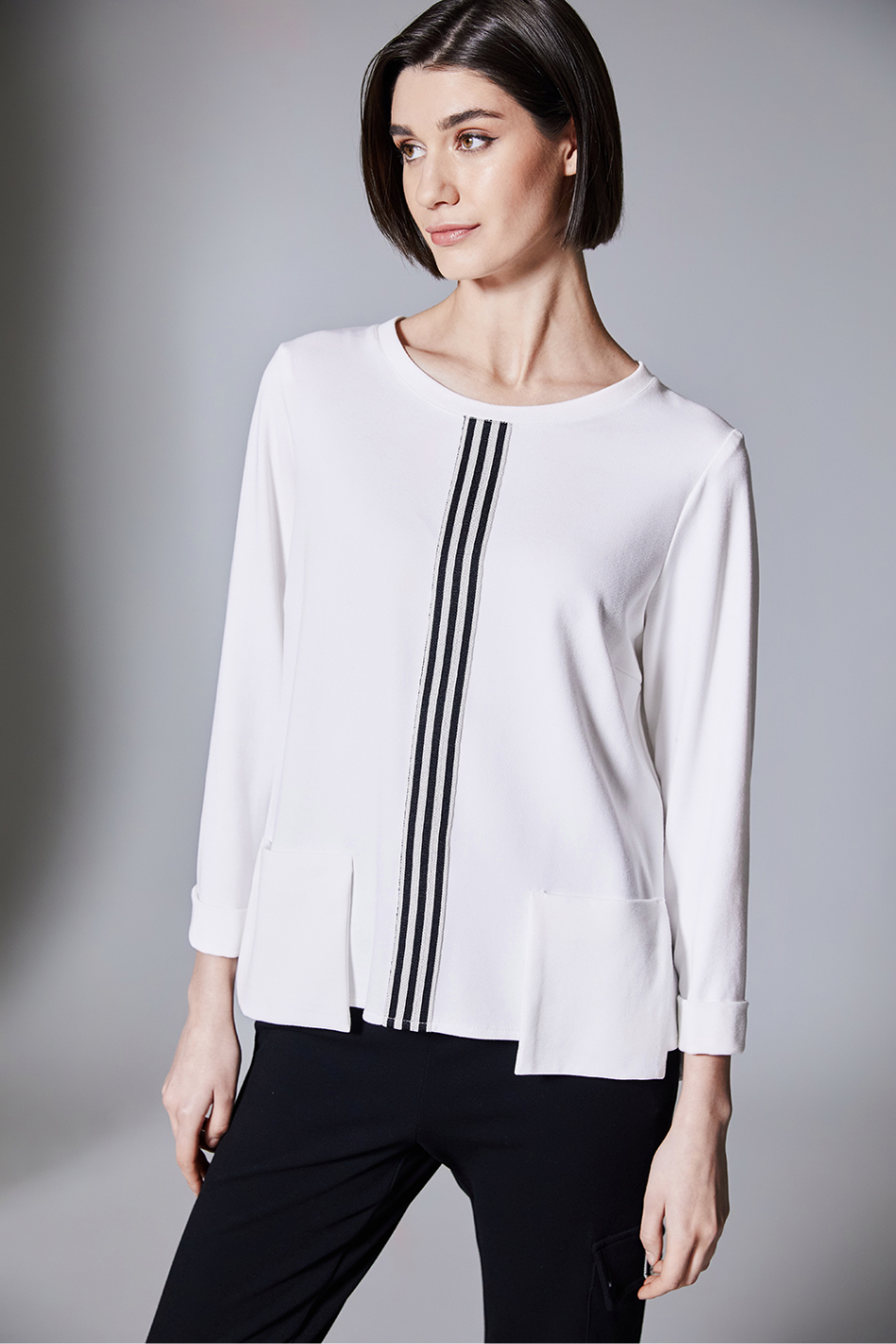 Peruzzi Centre Stripe Top | Ecru | W25115 – Labels By The Bay