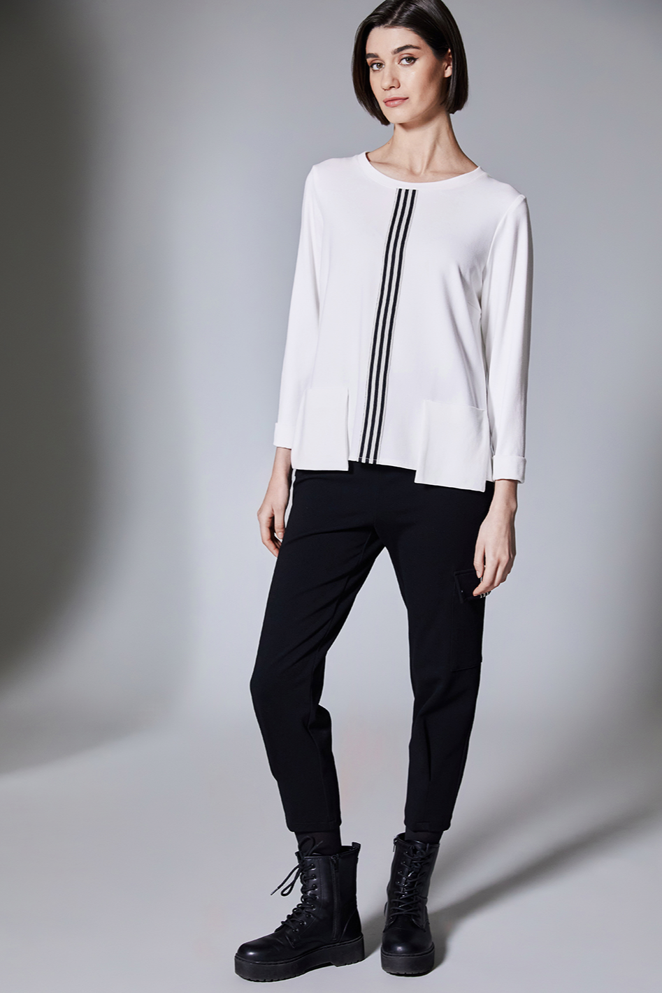 Peruzzi Centre Stripe Top in Ecru