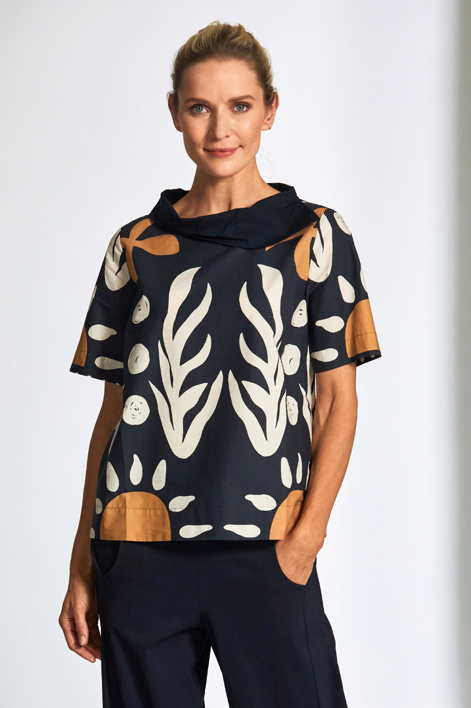 Peruzzi Cotton Print Top in Blue