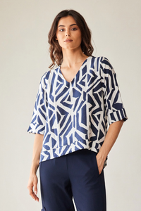 Peruzzi Geo Block Print Top | Navy | S26524