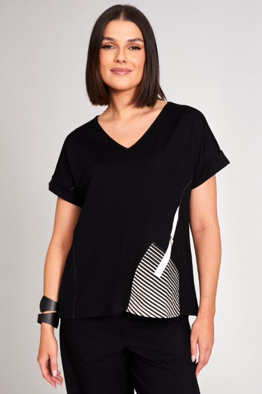Peruzzi Graded Stripe Pocket Top | Black/Sand | S24162