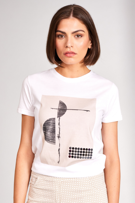 Peruzzi Print Half Circle T-Shirt | White/Sand | S24217