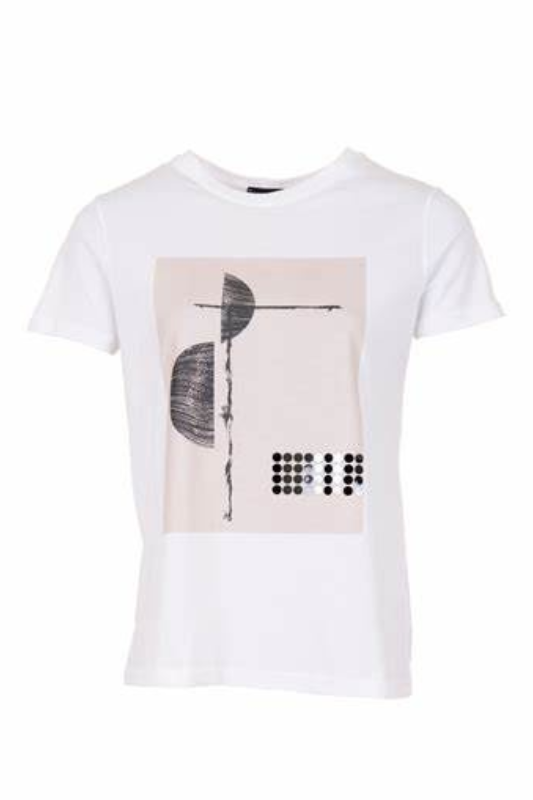 Peruzzi Print Half Circle T-Shirt | White/Sand | S24217