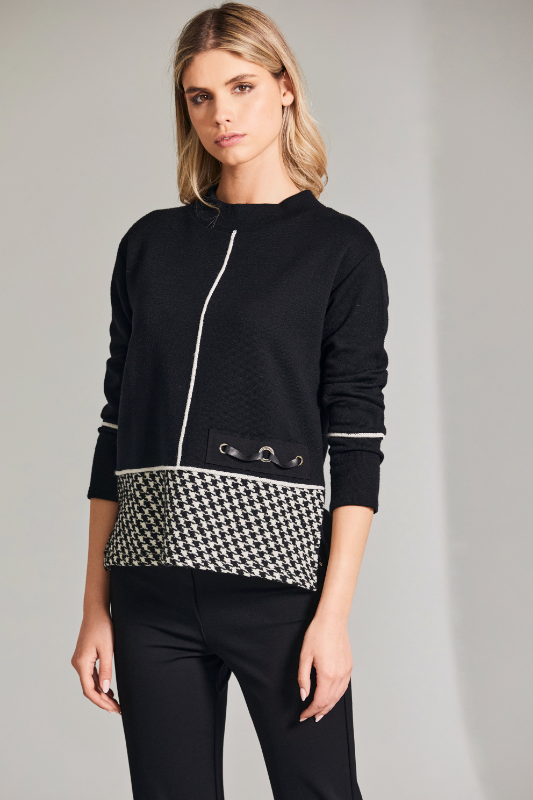 Peruzzi Herringbone Trim Knit | Black/Ecru | W24166
