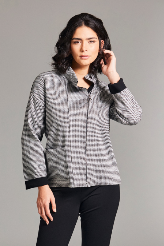 Peruzzi Herringbone Zip Jacket | Black/Ecru | W24179
