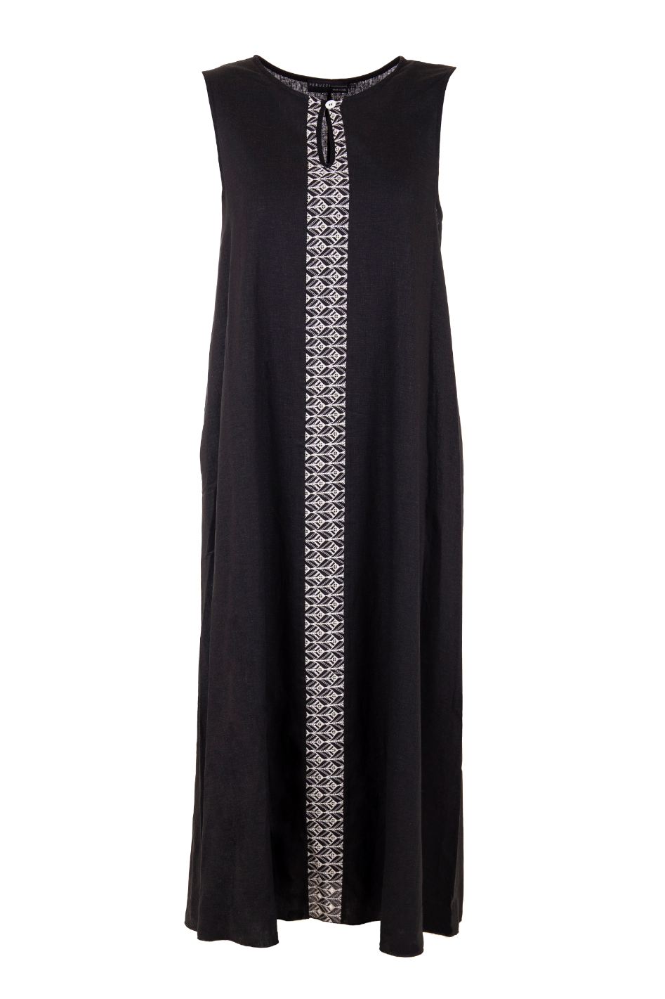 Peruzzi Long Linen Contrast Dress in Black