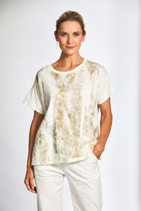 Peruzzi Metallic Print Top | Golden/Ecru | 25163