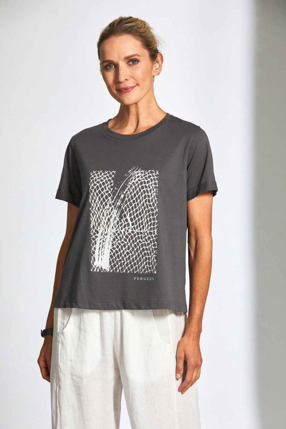 Peruzzi Metallic Print T-Shirt in Antra