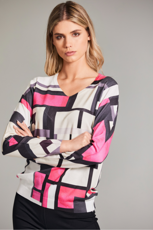 Peruzzi Mondrian Print Knit | Fuchsia | W24603