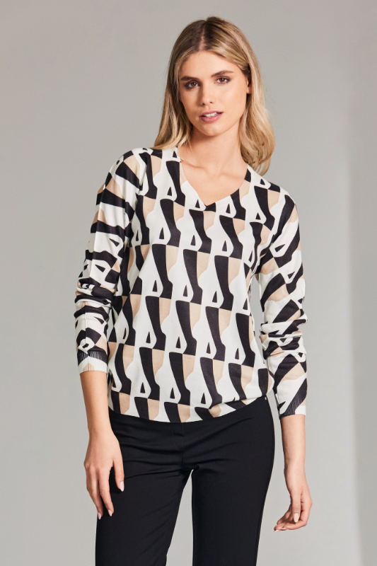 Peruzzi Op Art Print Knit | Sand/Black | W24600