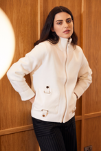 Load image into Gallery viewer, Peruzzi Pleather Pocket Cardi | Ecru | W24607

