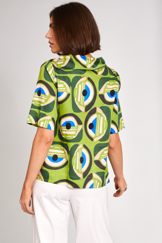 Peruzzi Retro Print Top | Green | S24103