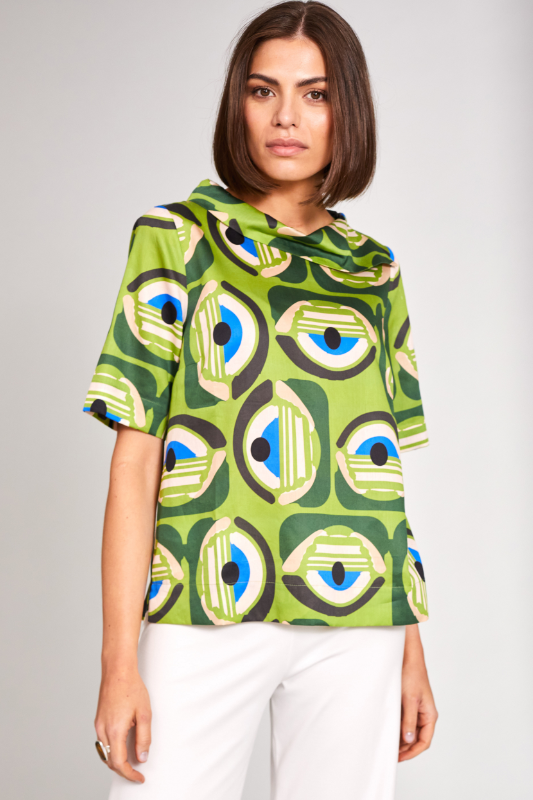 Peruzzi Retro Print Top | Green | S24103