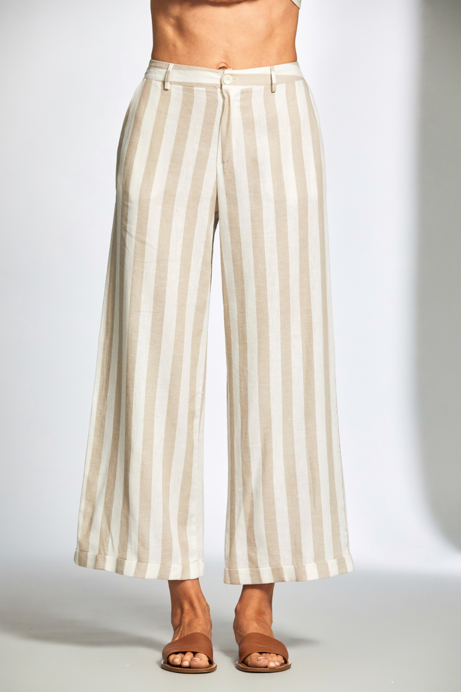 Peruzzi Stripe Linen Trouser in Sand/Ecru 
