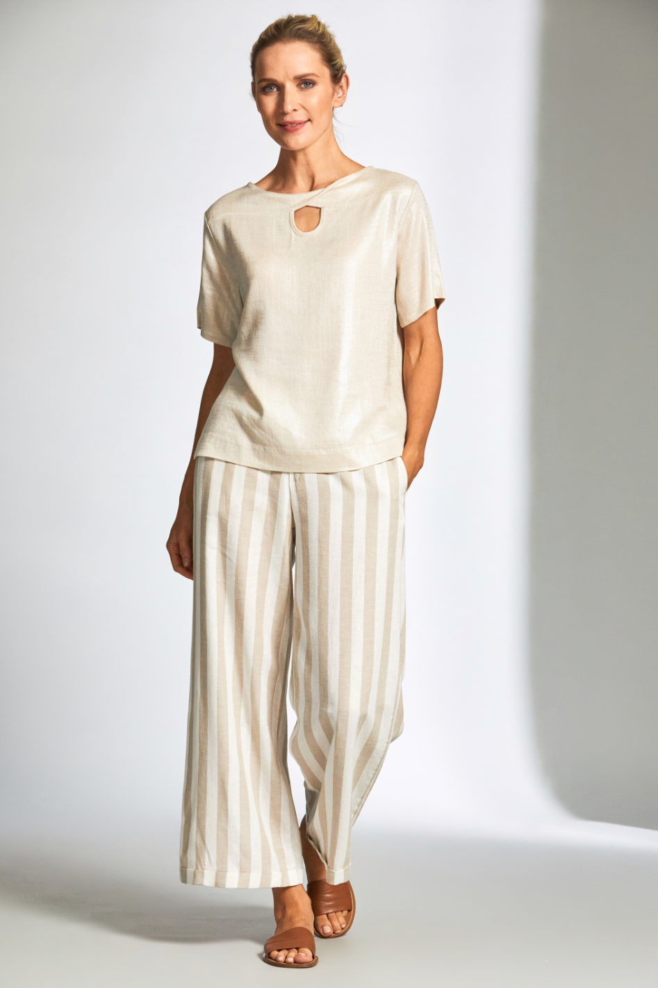 Peruzzi Stripe Linen Trouser in Sand/Ecru 