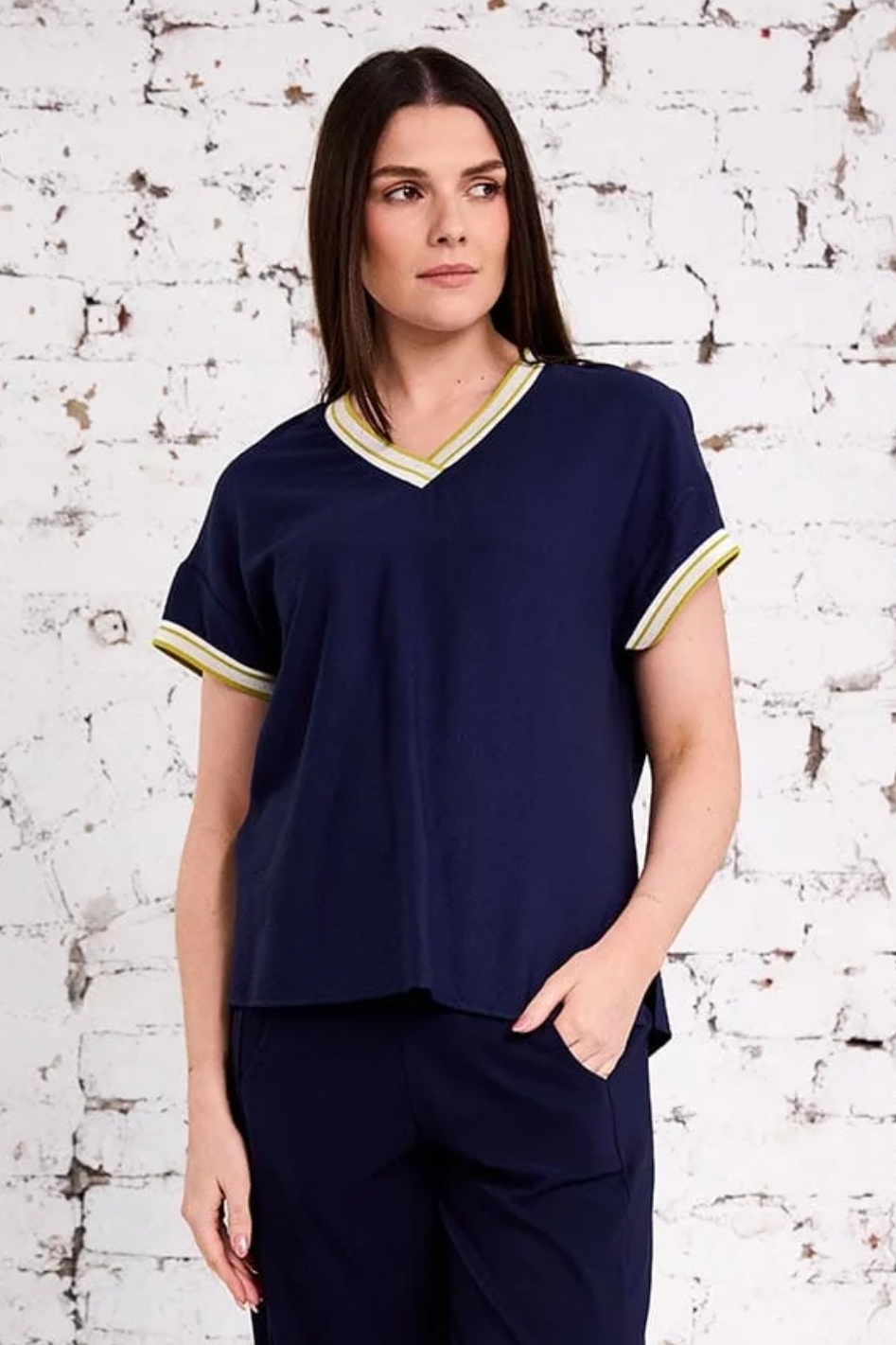 Peruzzi Stripe Trim Top