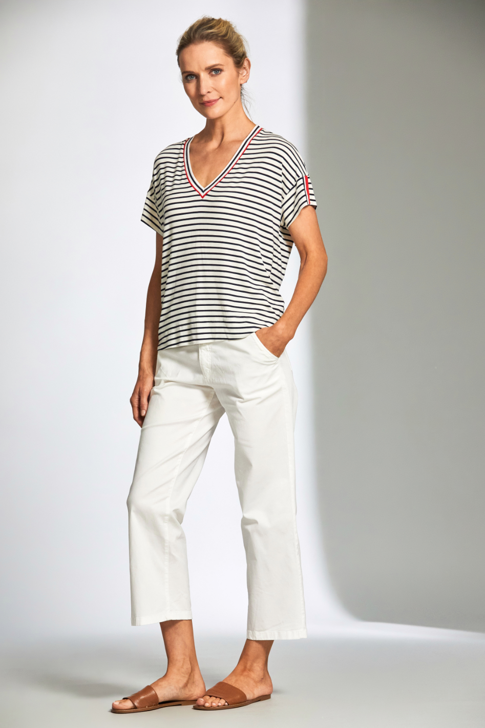 Peruzzi Stripe V-Neck Tee 