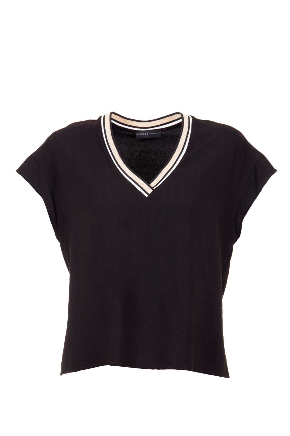 Peruzzi V Neck Seer Sucker Top in Black