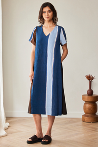 Peruzzi Watercolour Dress | Blue/Brown | S26205
