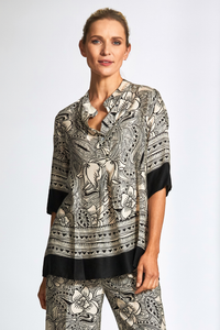 Peruzzi Woodblock Print Top | Black/Ecru | 25124