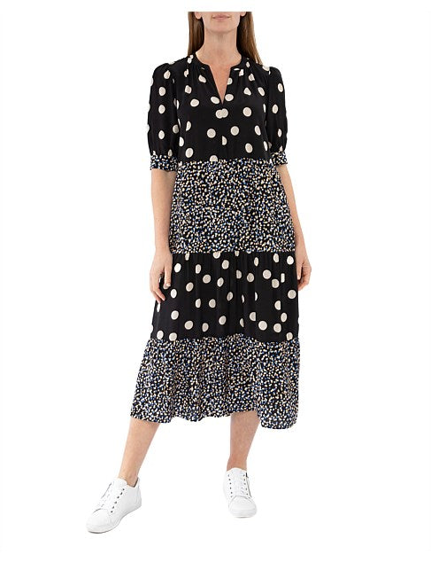 Ping Pong Spliced Spot Tiered Dress