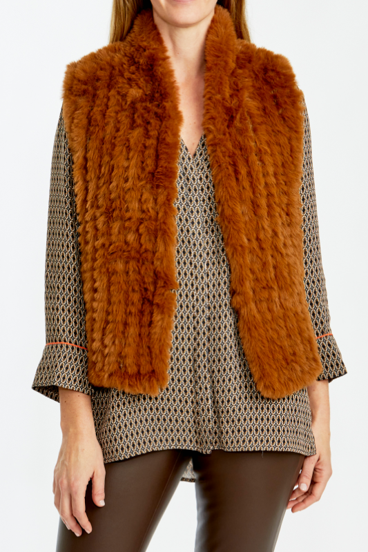 Ping Pong Crochet Faux Fur Vest in Toffee