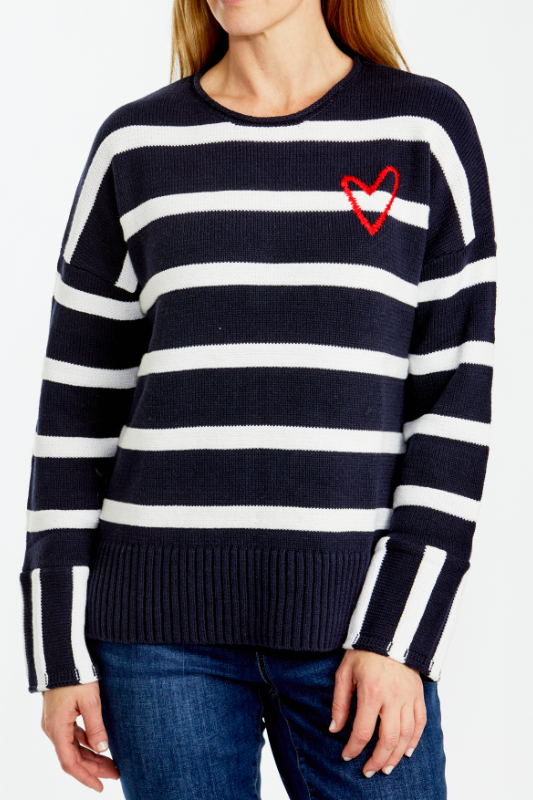 Ping Pong Heart Pullover in Navy and White Stripe