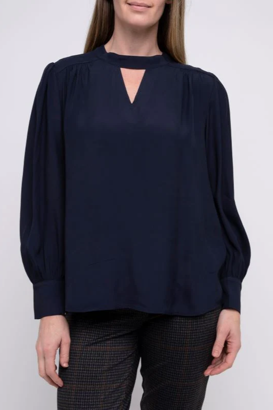 Ping Pong High Neck Blouse in Navy